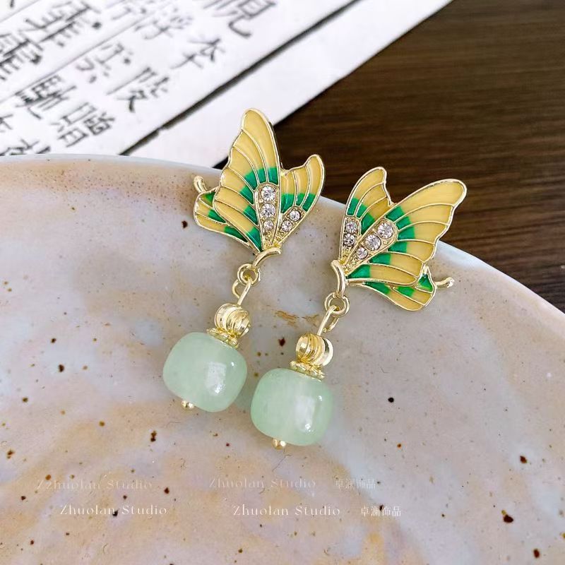 New Chinese Style Butterfly Enamel Stud Earrings With 925 Silver Pin, National Trend All-Match Niche High-End Designer Elegant Ear Jewelry For Women