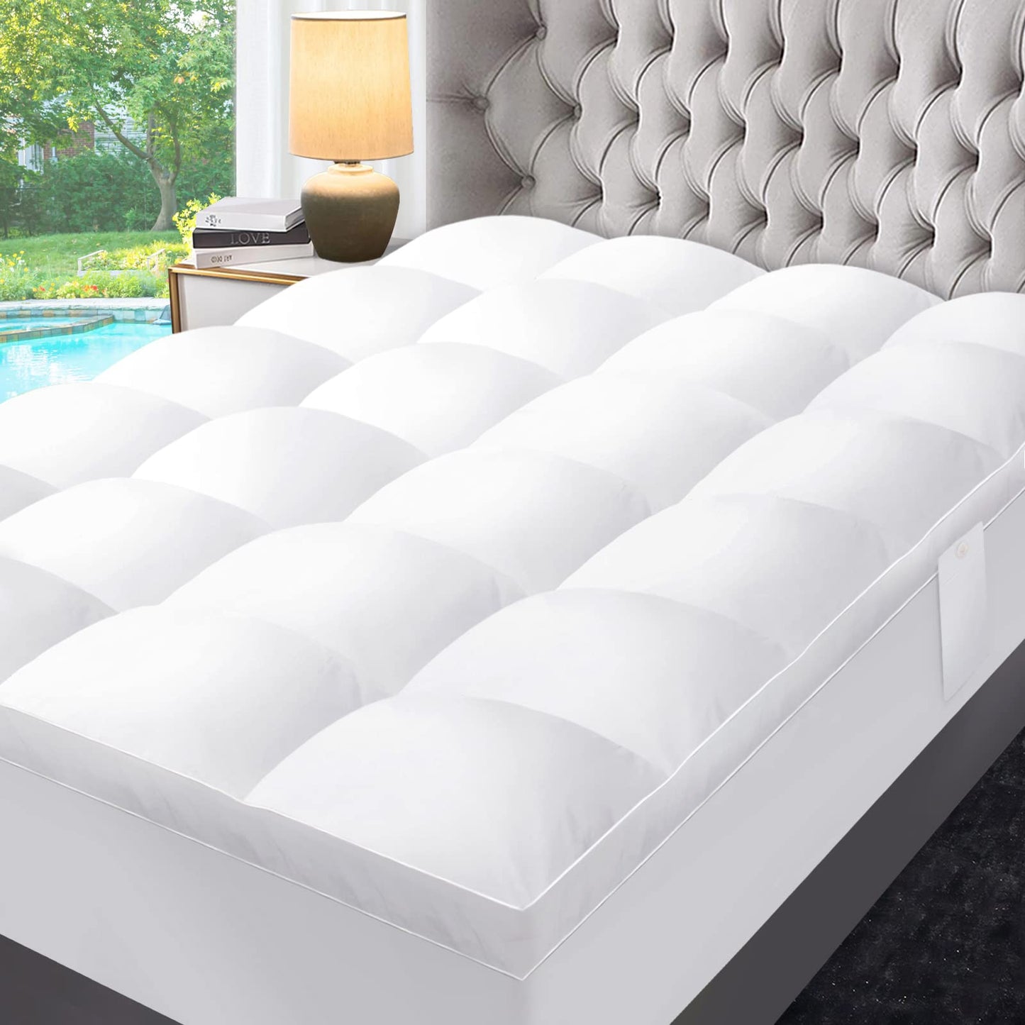 Ultra-Soft Quilted Cooling Mattress Topper Pad, Pillow Top Mattress Topper, Ultra-Soft Quilted Cooling Mattress Protector, Suitable For 8-24 Inch Deep Mattresses, 450G 900G 1200GSM Filling Options