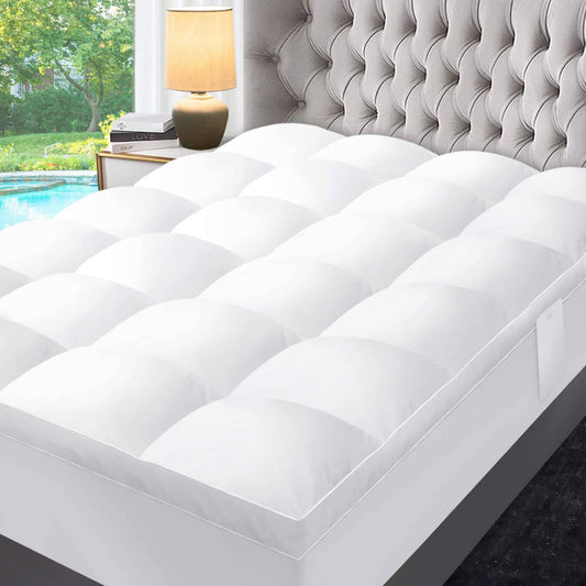 Ultra-Soft Quilted Cooling Mattress Topper Pad, Pillow Top Mattress Topper, Ultra-Soft Quilted Cooling Mattress Protector, Suitable For 8-24 Inch Deep Mattresses, 450G 900G 1200GSM Filling Options