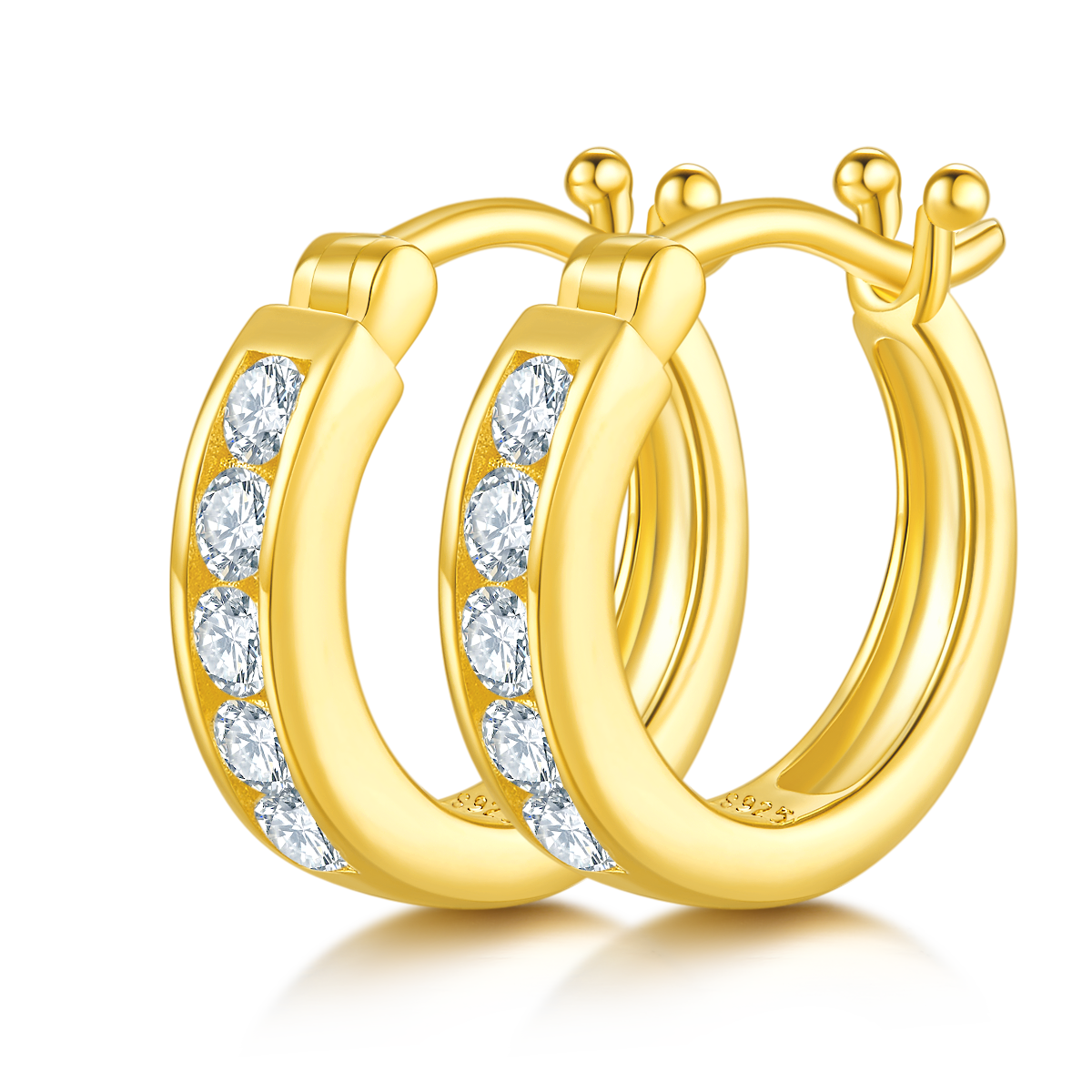 3.3g S925 Sterling Silver 10-Stone Moissanite Hoop Earrings  15.5mm Channel Set Huggie Hoops With GRA, Platinum Plated Jewelry Gift Box Set For Women