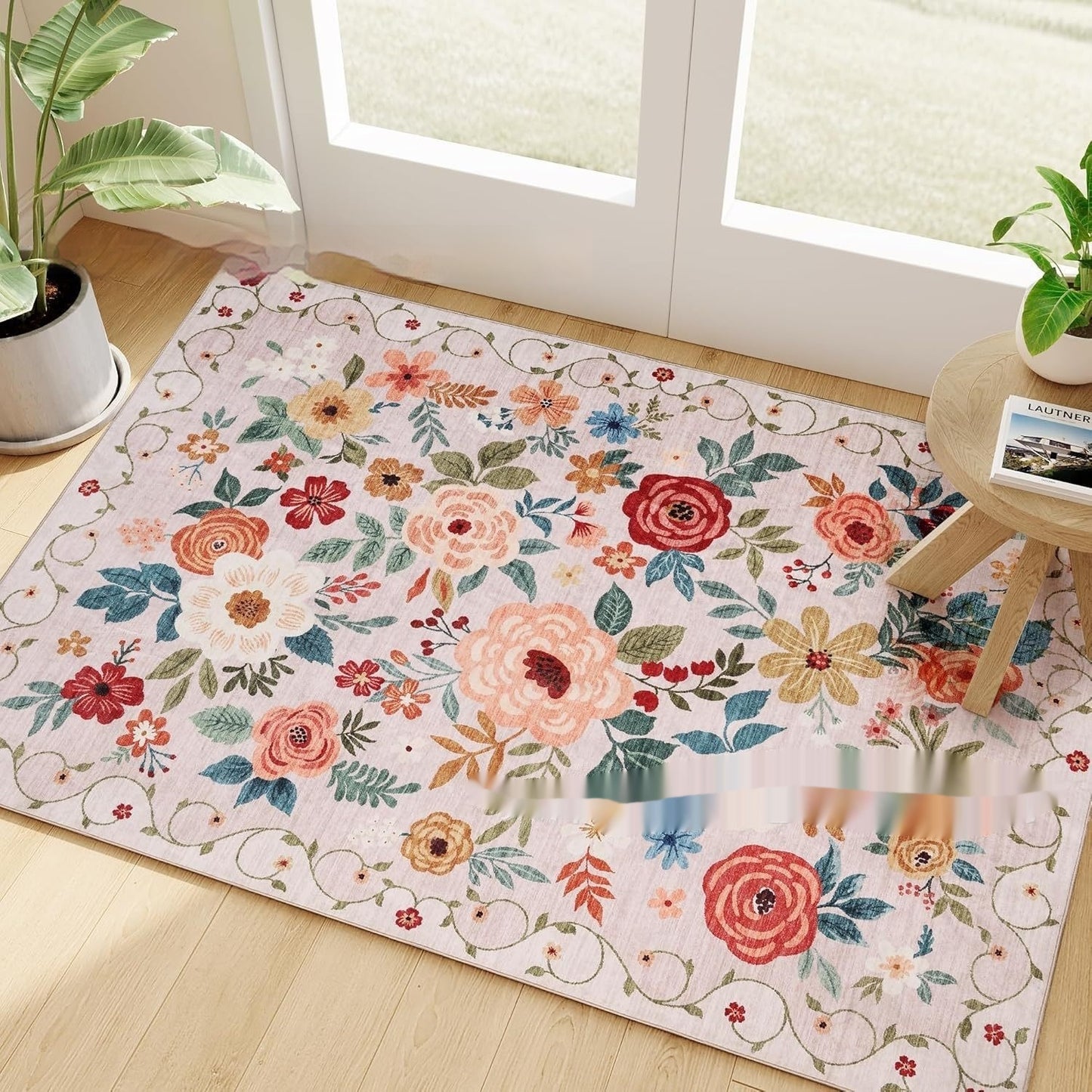 Non-slip Floral Faux-cashmere Bath Mat