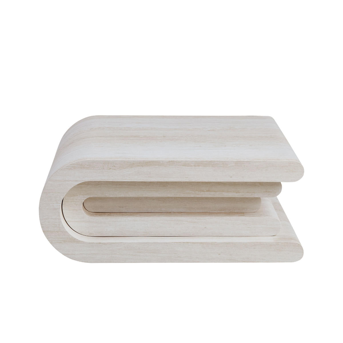 33.86 Inch Square Faux Travertine Pattern Coffee Table for Living Room,MDF Table,Modern Design Irregular Coffee Table with Layered Base for Office,Apartment,No need Assembly