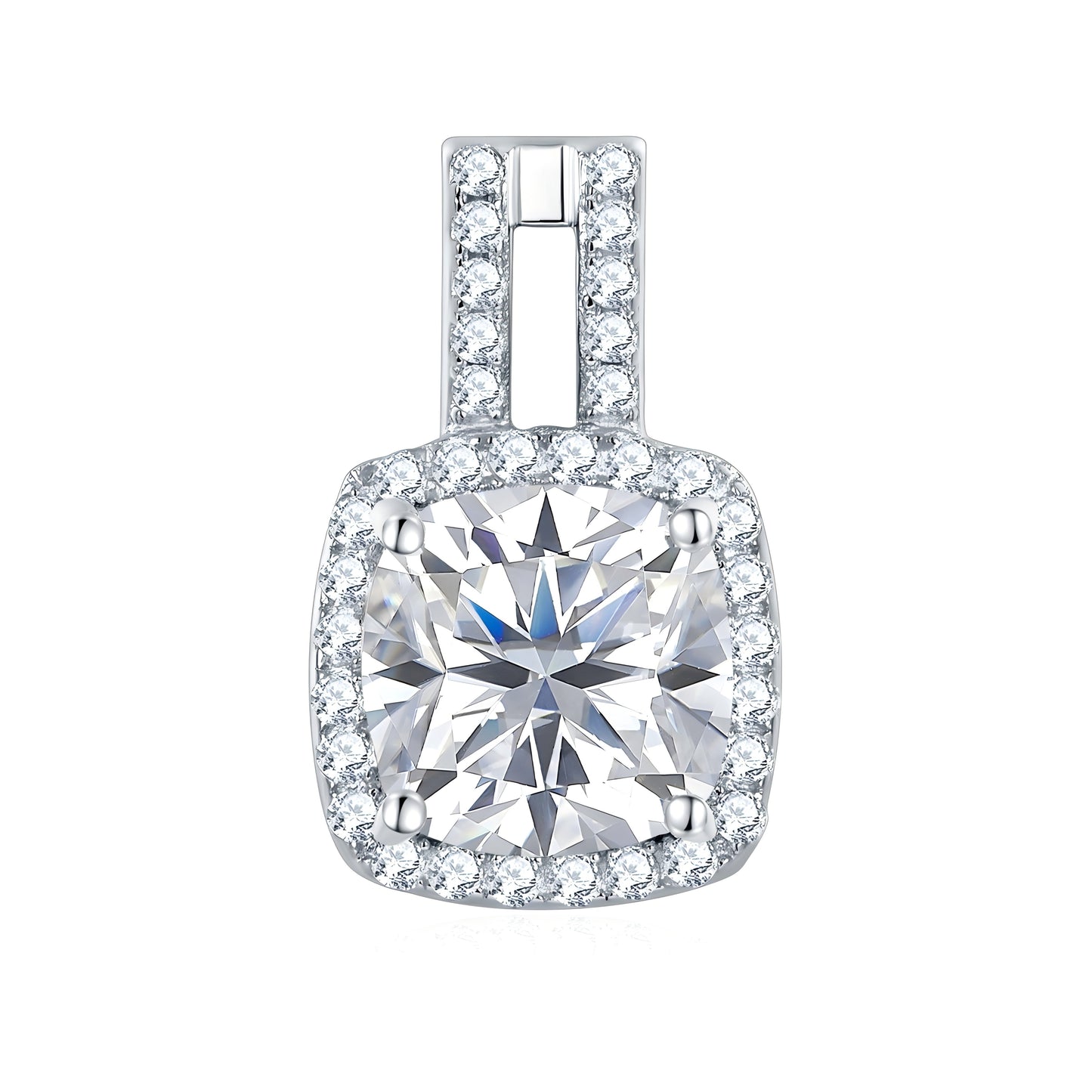 S925 Sterling Silver 7x7mm Cushion Cut Moissanite Stud Earrings  Double Bar Halo Drop Earrings With GRA Certificate Platinum Plated Jewelry Gift Box Set