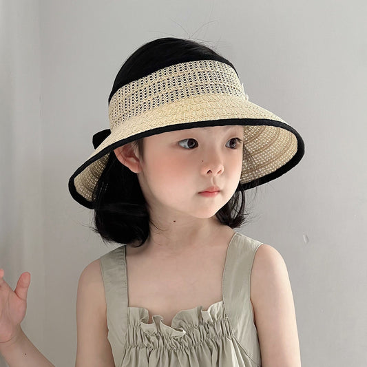 Kids Brimless Straw Hat Womens Summer Korean Style Wide Brim Fashionable