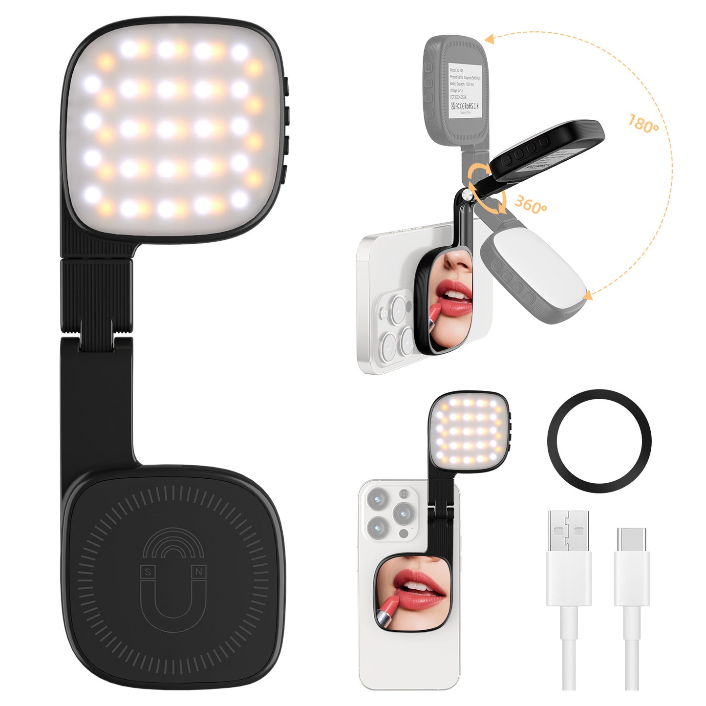 Magnetic Flip-Open Phone Fill Light Mini Portable LED Makeup Mirror