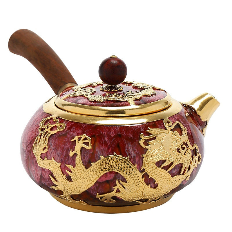 Gold-inlaid Jade Purely Handcrafted Gold-trimmed Gongfu Tea Set Ceramic Teapot For Brewing Tea Single Pot