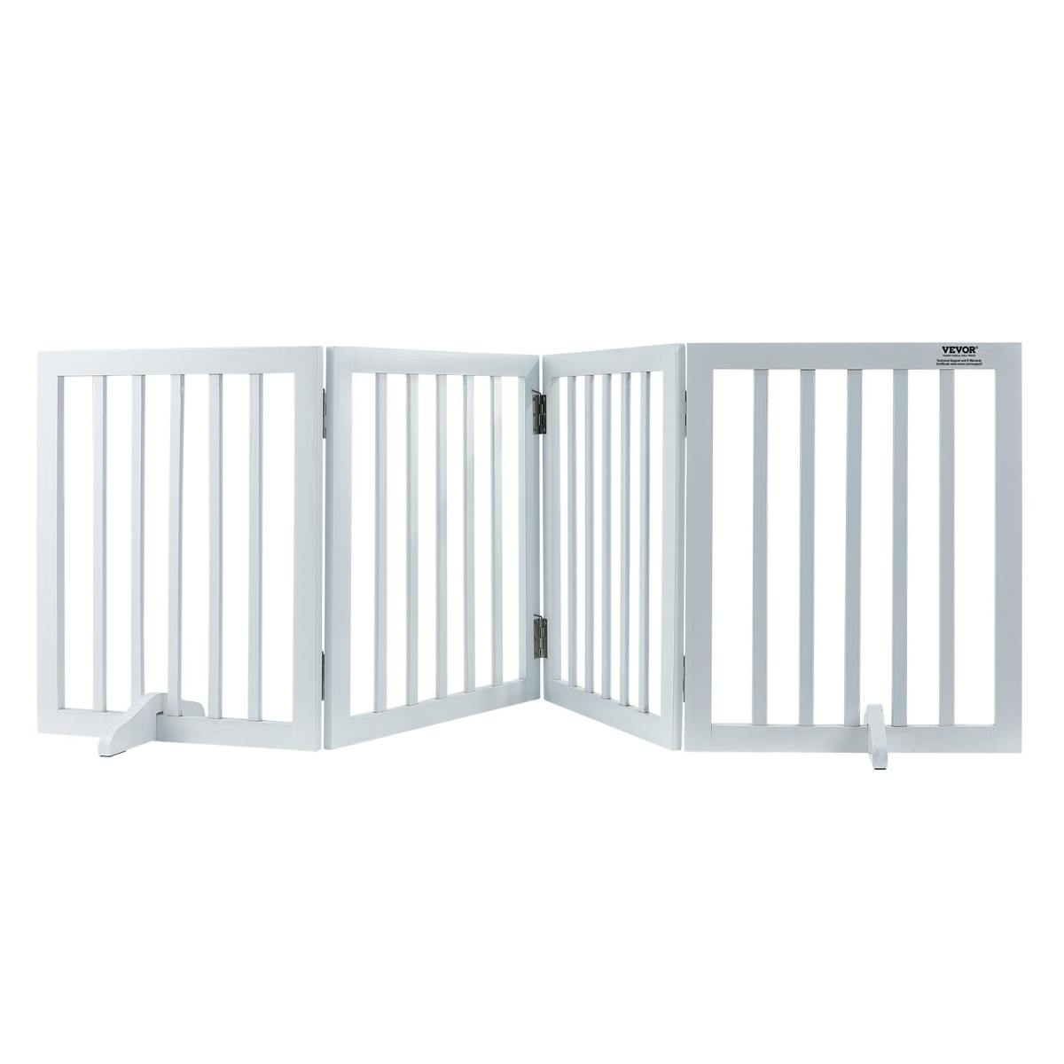 Free Standing Dog Gate, 24" H X 80.3" W Freestanding Pet Gate, 4 Panels Foldable Dog Gate For Wide And Narrow Passageways, Expandable Dog Barrier With Silent Foot Support For Indoor, White
