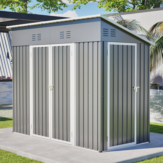 4x8 Slope-Roof Reinforced Storage Shed With Weatherproof Sloping Roof & 4 Air Vents, Heavy-Duty Sturdy Metal Frame, Left Right Optional Door, Outdoor Tool Shed Warehouse For Garden Storage Pet House