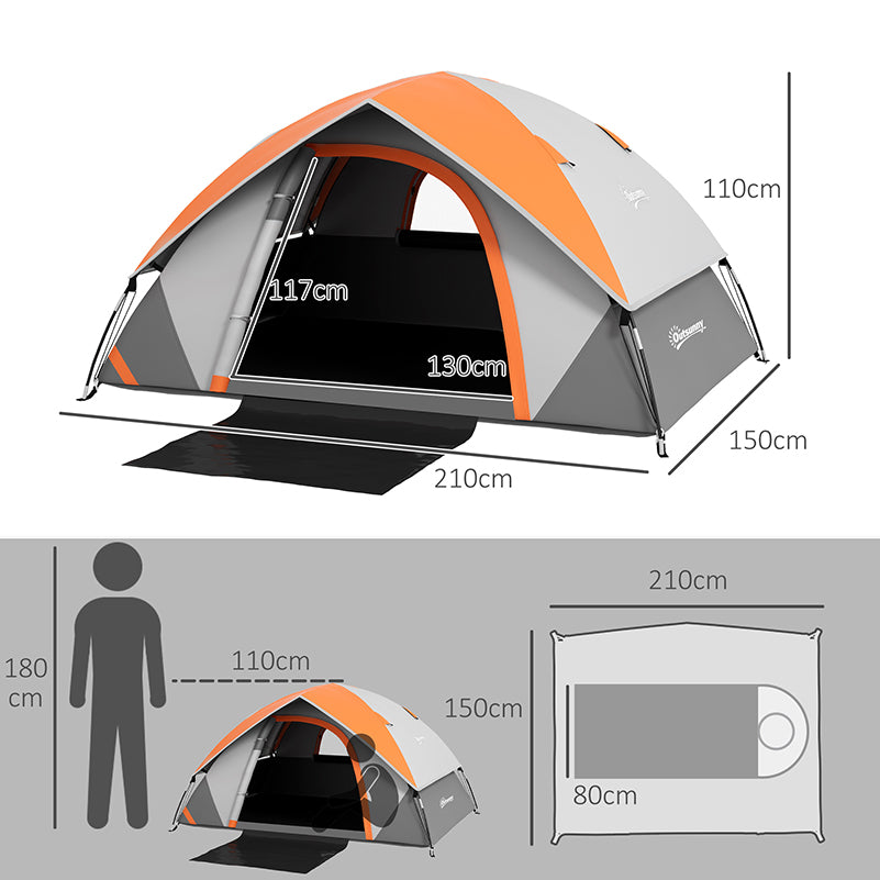 Two Man Single Room Dome Tent, With Accessories - Orange/Grey