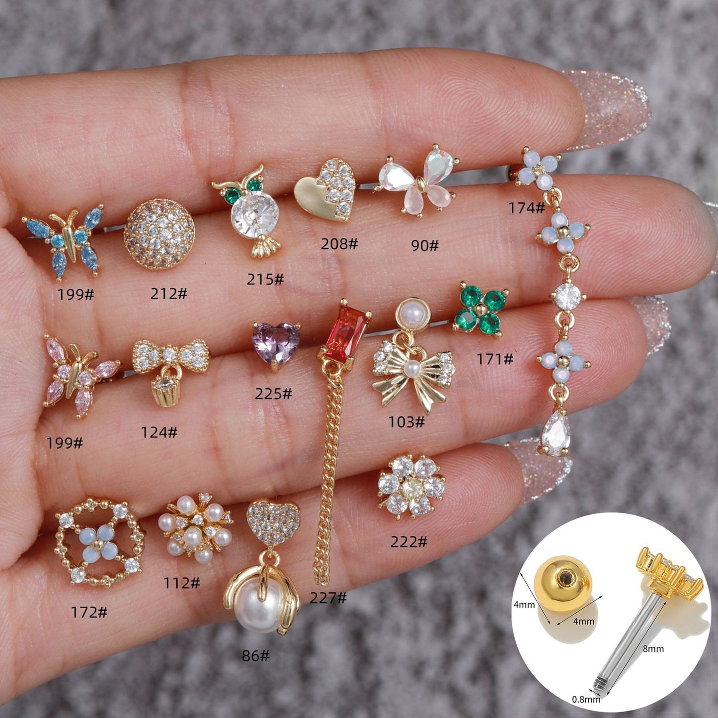 Korean-style Tassel Flower Screw Ball Ear Cartilage Piercing