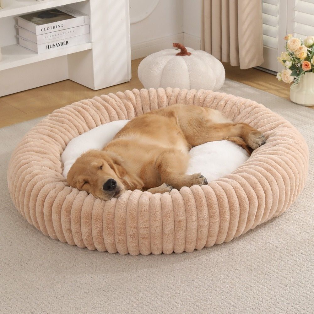 Round Soft And Comfortable Striped Plush Pet Mat