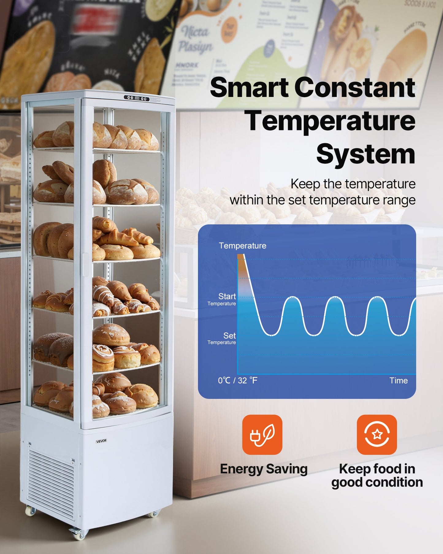 Refrigerated Display Case, 9.8 Cu.Ft./278L Large Pastry Display Case, 5-Tier Commercial Cake Refrigerator With LED Lighting, TURBO Cooling, Frost-Free Air-Cooling, For Bakery, Dessert Shop