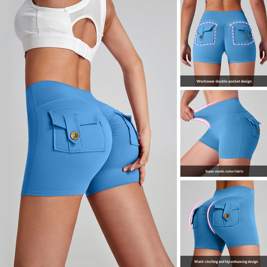 Women's High-Waisted Cargo Yoga Shorts With Pocket, Peach Hip Design Bare-Skin Feel, High Elastic, Quick-Dry Running & Fitness Pants