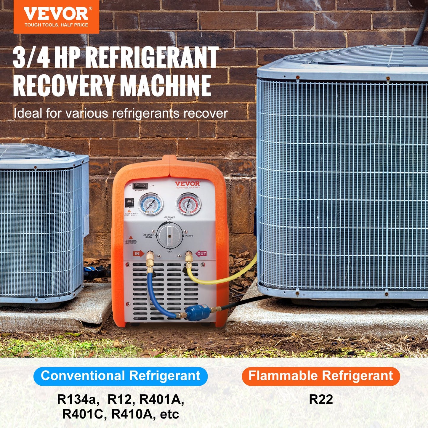 3 4 HP Refrigerant Recovery Machine - Portable AC Recovery Machine With High Pressure Protection, 120V 60Hz Refrigerant Recycle Machine HVAC For Car Air Conditioning, Vapor Liquid Refrigerant
