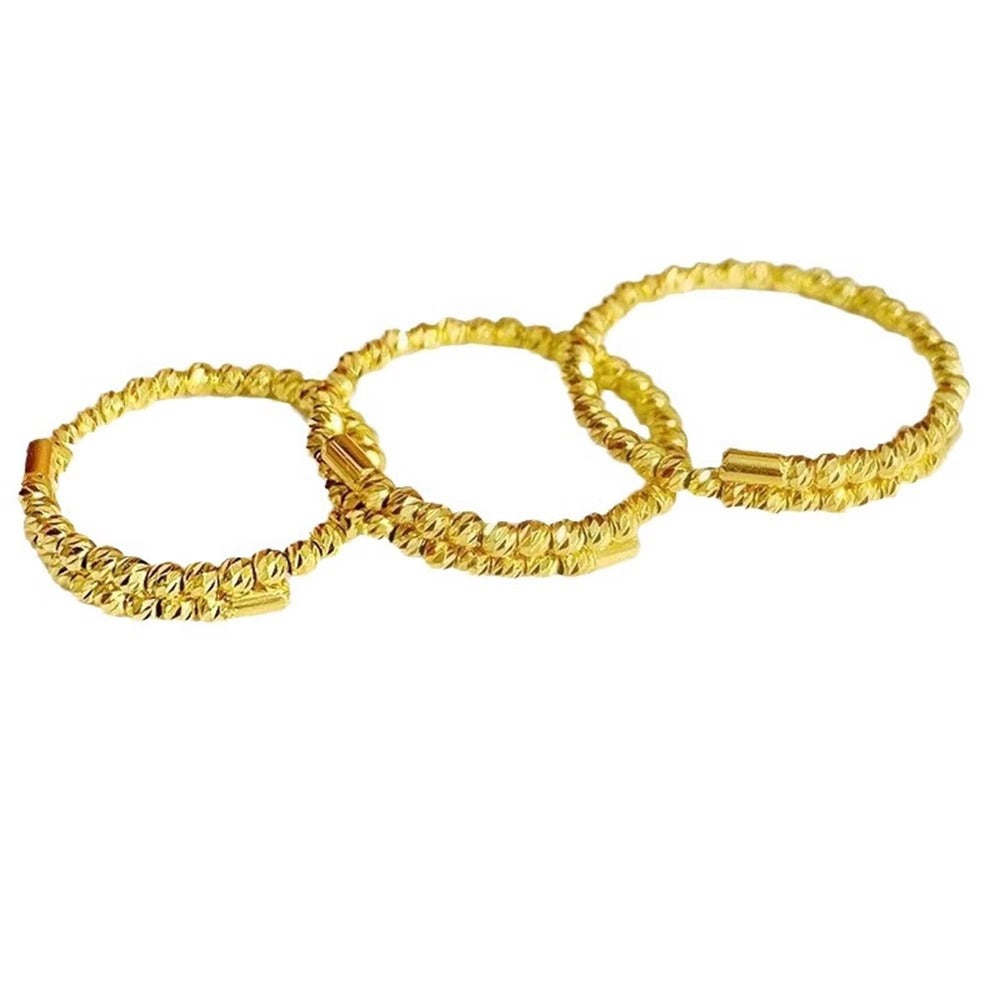 2026 New Arrival Women's Ring, Vietnamese Gold Thin Circle Ring With Bling Beads, Elastic Memory Adjustable Open Band, Party Styling Jewelry