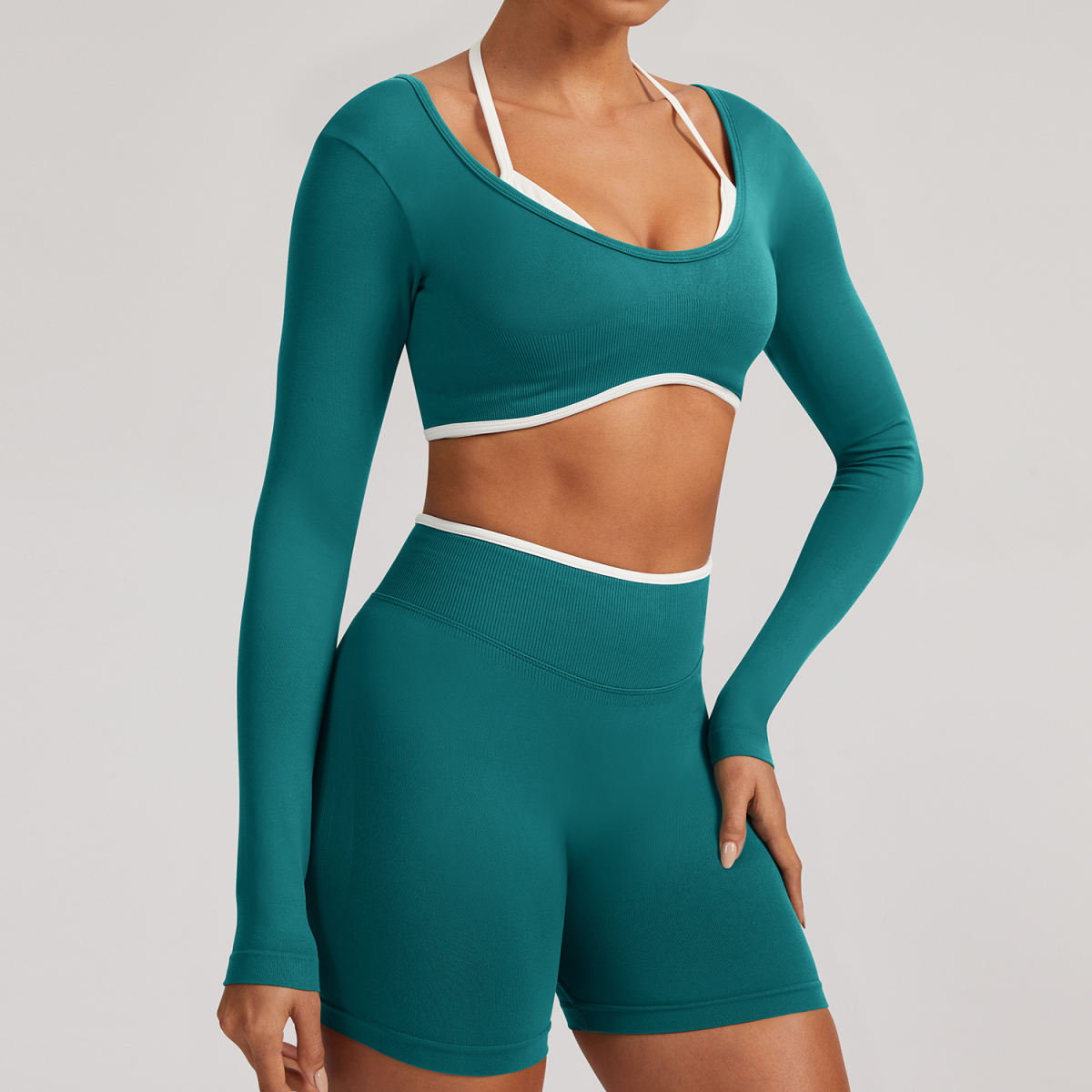 Seamless Faux Two-piece Long-sleeve Yoga Top For Women