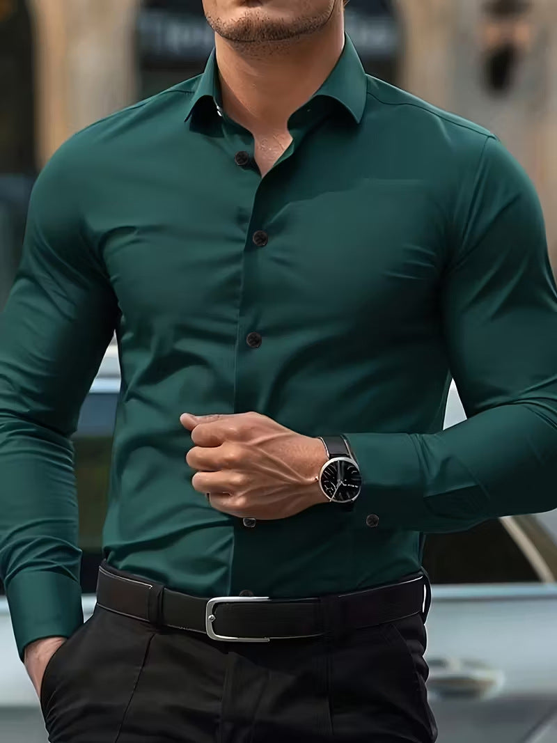 Best-selling Four-Way Stretch White Button-Down Mens Plus-Size Shirt