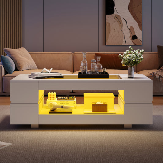 White LED Coffee Table With Bluetooth App Control, Coffee Table, Sofa Table, Living Room Table, Suitable For Party, Office, Living Room