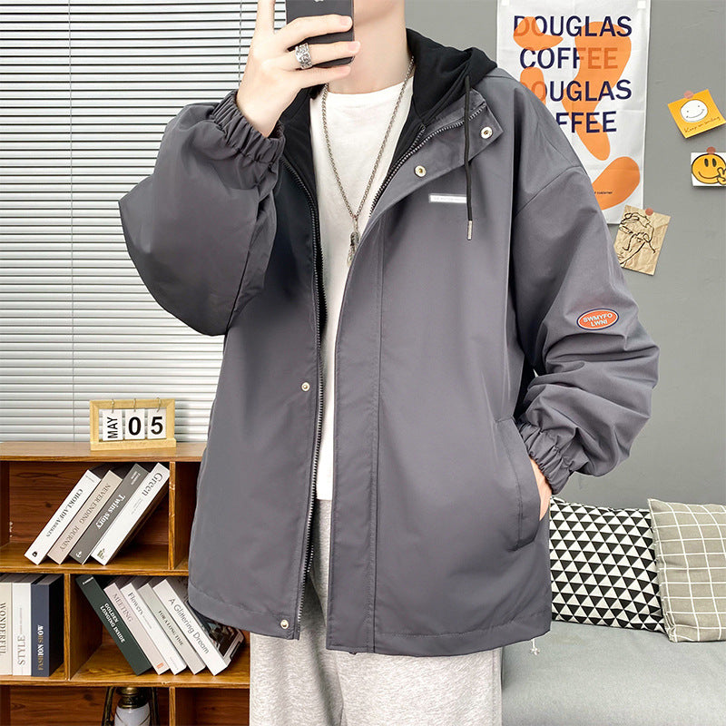 Mens Slim-Fit Hooded Jacket Korean-Style Trendy