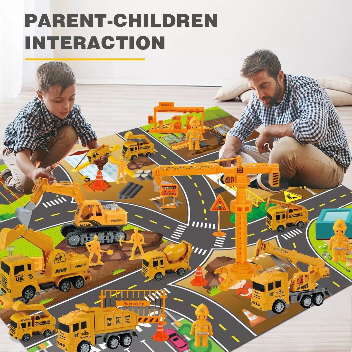 Jiakora  Construction Vehicles Toys Set With 32 27 Inches Play Mat,Toy Gift Kid