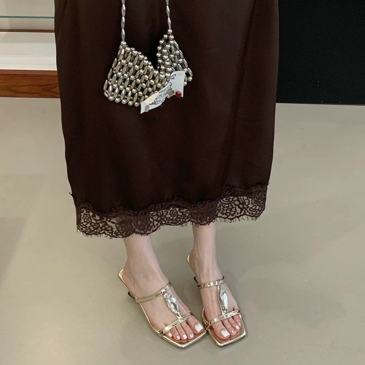 2026 New Arrival French Style Wedge Sandals, Women's Square Toe Open Toe Heeled Slides, Elegant Outdoor Summer Shoes