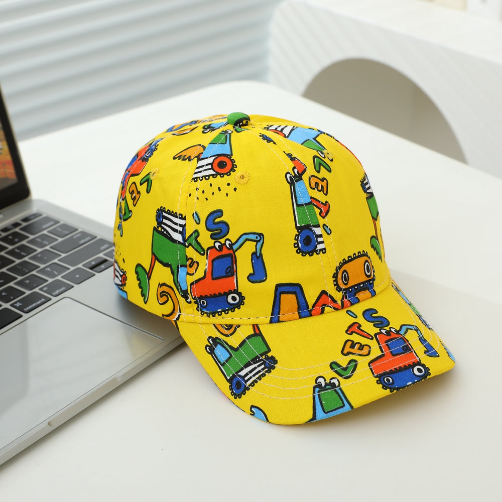 Doodle Cartoon Bulldozer And Car Patterns, Korean Version Trendy Children's Baseball Cap For Outdoor Travel And Leisure Activities