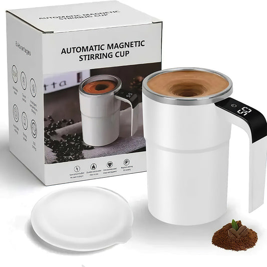 Digital Self Stirring Coffee Mug Auto Mixing Milk Tea Cup Magnetic Rechargeable White