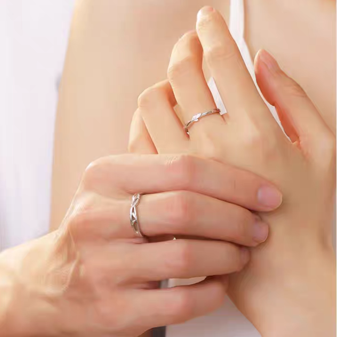 1 Pair 999 Sterling Silver Entwined Branch Couple Rings, Romantic Adjustable Promise Rings, Ideal Valentine's Day Gift For Lovers
