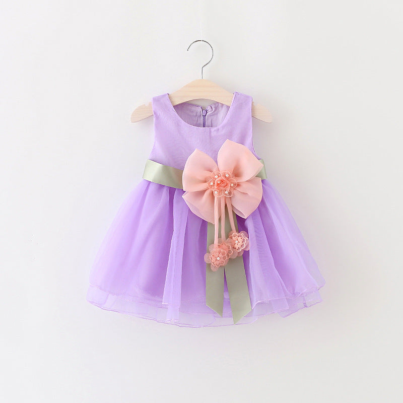 New Womens Childrens Dress Princess Style With Floral Pattern And Large Bow