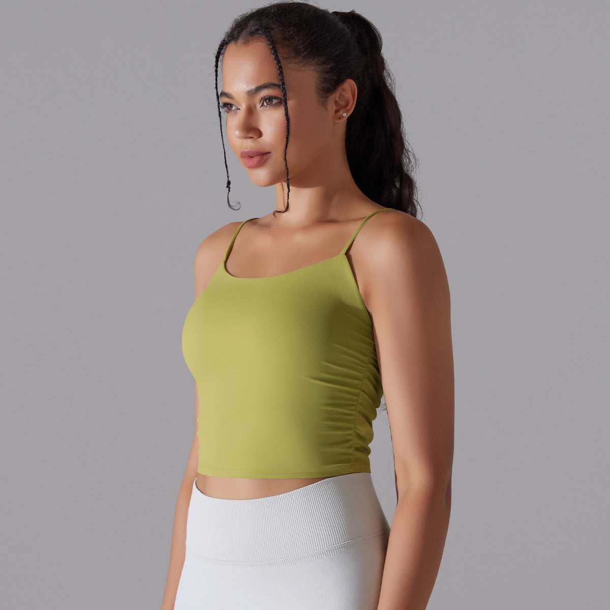 New Solid Color Pleating Beauty Back Spaghetti Strap Sports Underwear Running Workout Vest Sling