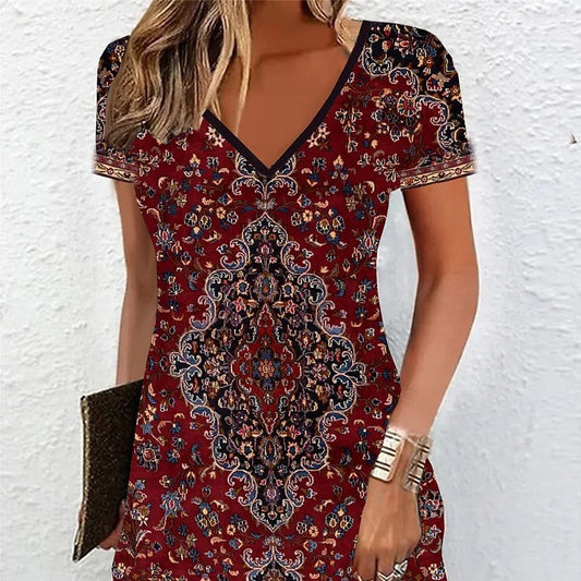 Women's T-shirt Dress Printed V-neck Mini Dress Active Fashion Outdoor Daily Short Sleeve Regular Repair