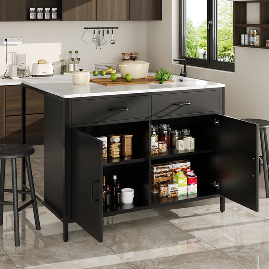 Standing Desk, Kitchen Countertop, Simple And Modern, Coffee Bar Table, Suitable For Living Room, Dining Room, Marble Pattern Tabletop, Adjustable Feet, Black