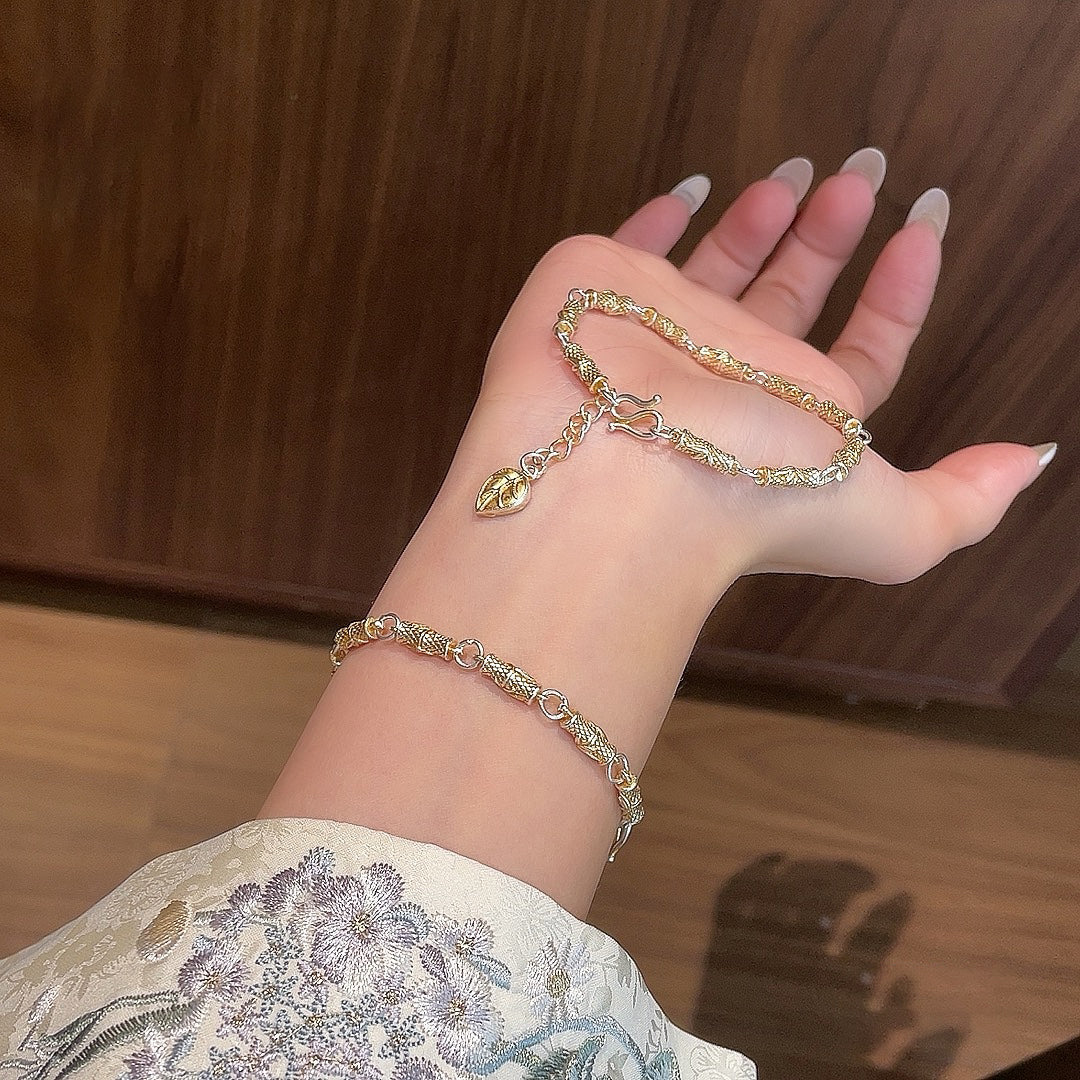 1pcs 999.9 Sterling Silver Gold-Plated Tube Link Bracelet, Minimalist Chic Style, For Daily Wear & Office Outfits