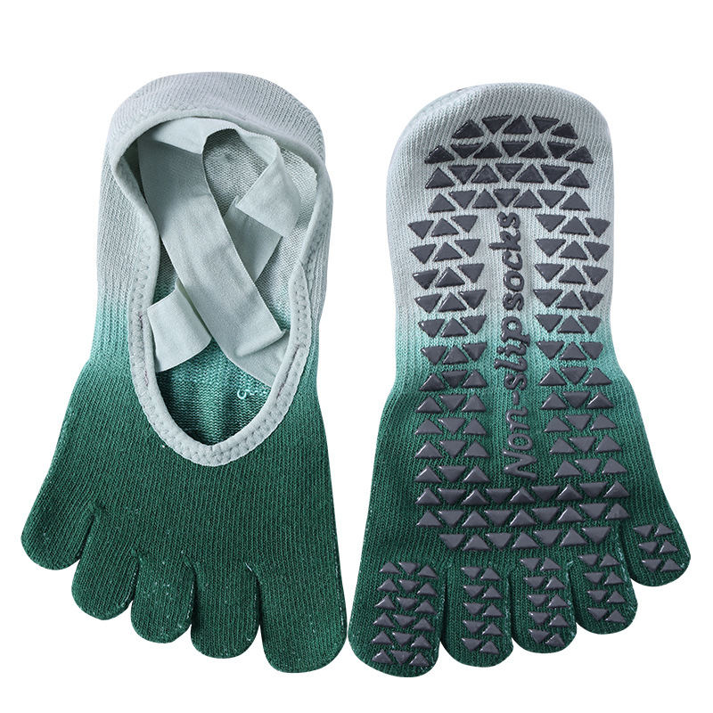 Gradient Lace-up Yoga Socks Non-slip Professional Women's Toe Socks Pilates Socks Autumn And Winter Finger Sports Dispensing