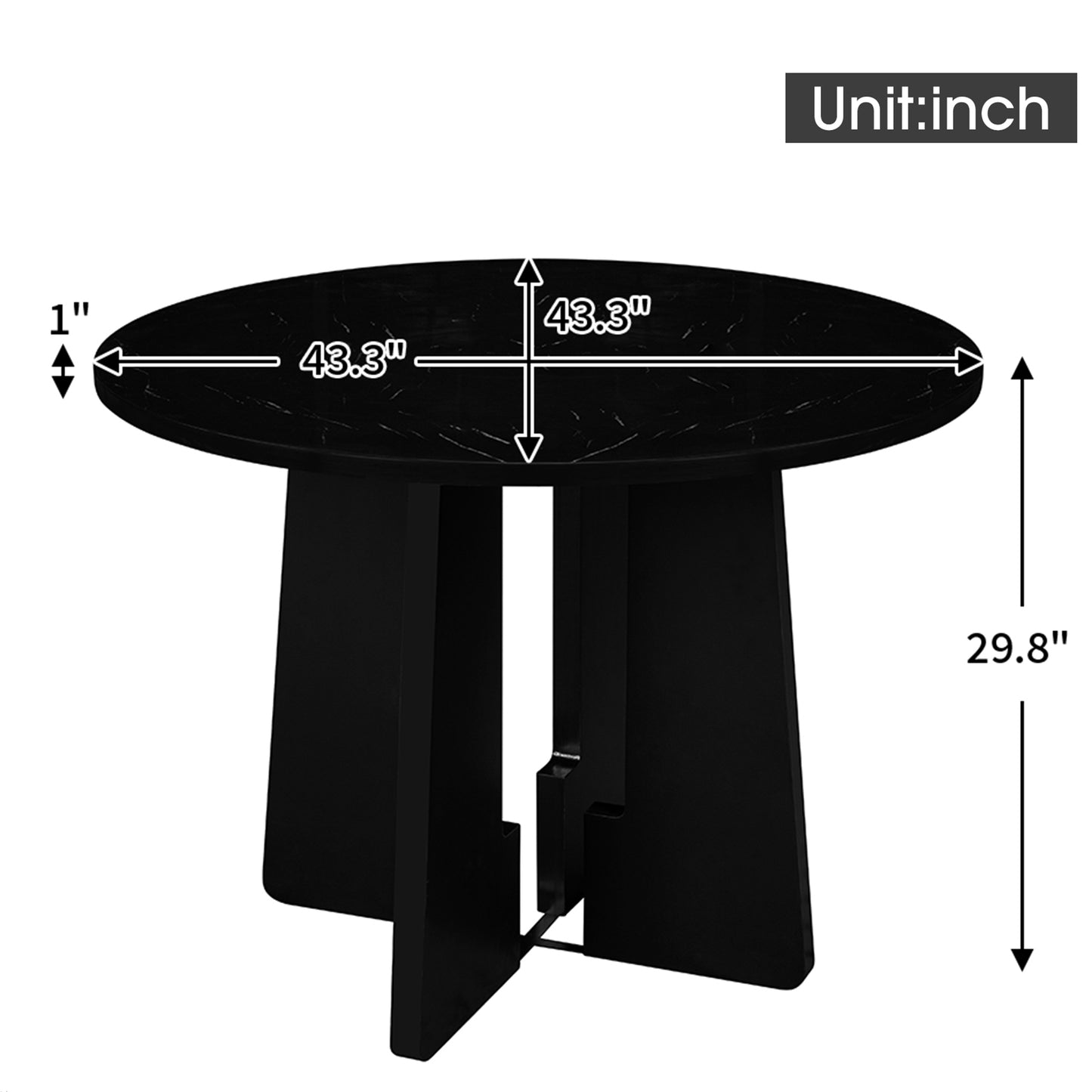 Round Dining Table For 4, 43-Inch Faux Marble Top, Mid-Century Modern Round Dining Table For Cafes, Restaurants, Bars, Home Offices And Conference Rooms  Black