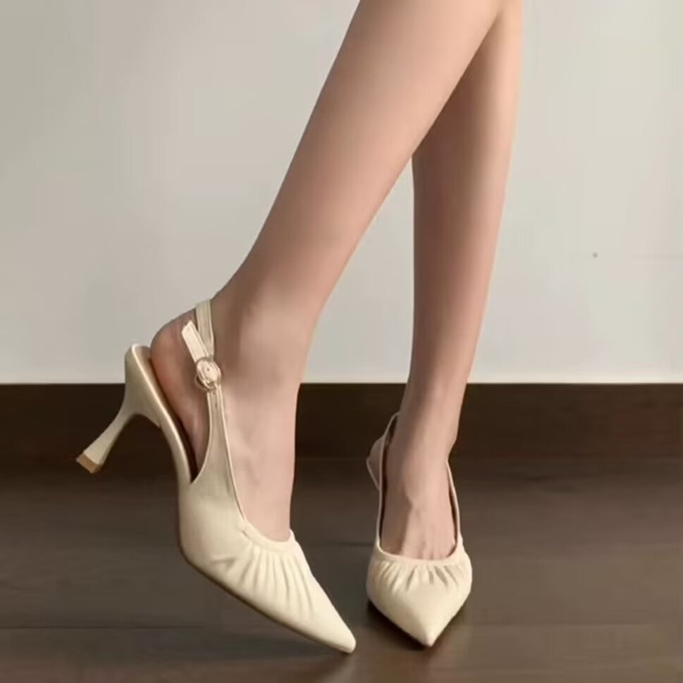 New Elegant Pointed Toe Closed Toe Cutout Slingback Thin Strap High Heels, Unique Back Strap Sandals For Women