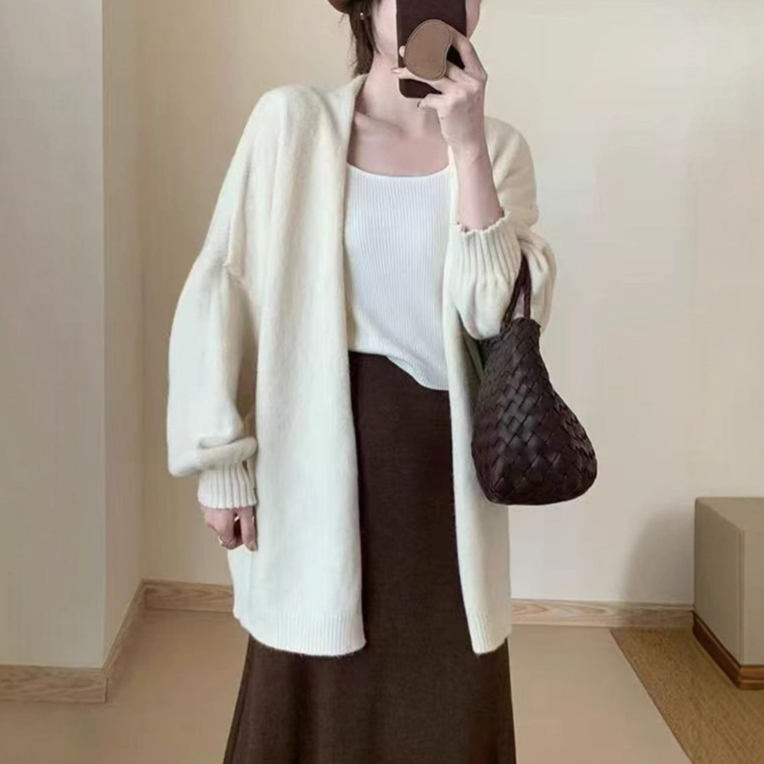 Korean-style Relaxed-fit Solid-color Premium Sweater Coat