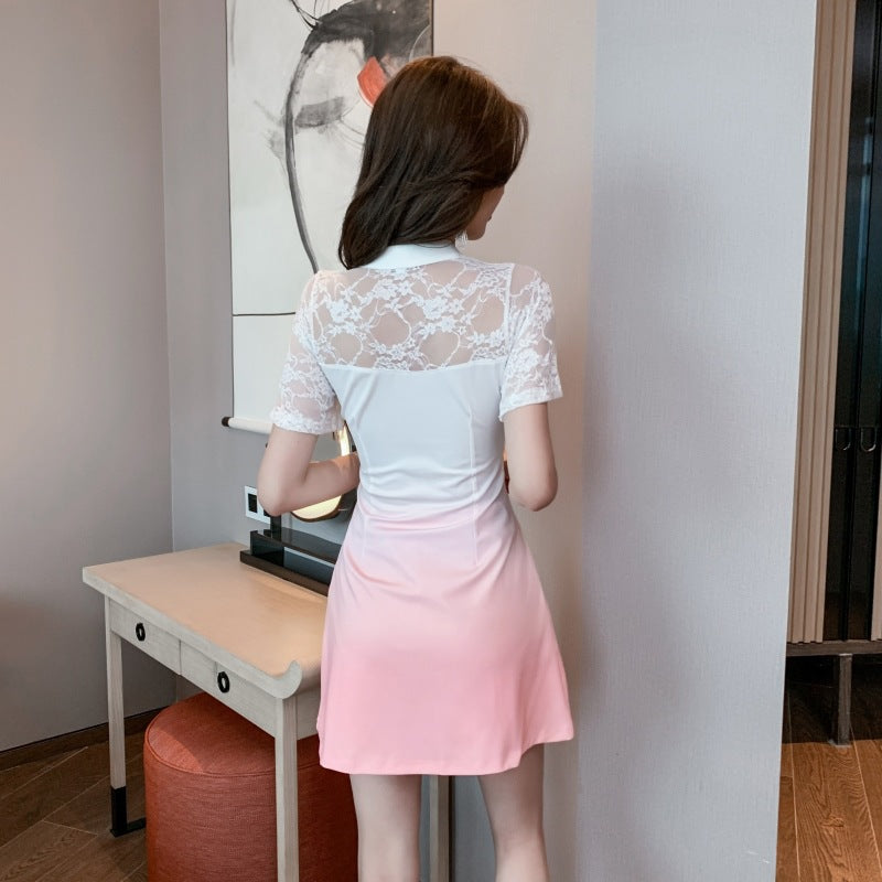 Gradient Ear Cleaning Beauty Salon Pavilion Of Regimen Foot Massage Technician Suit Waist Dress