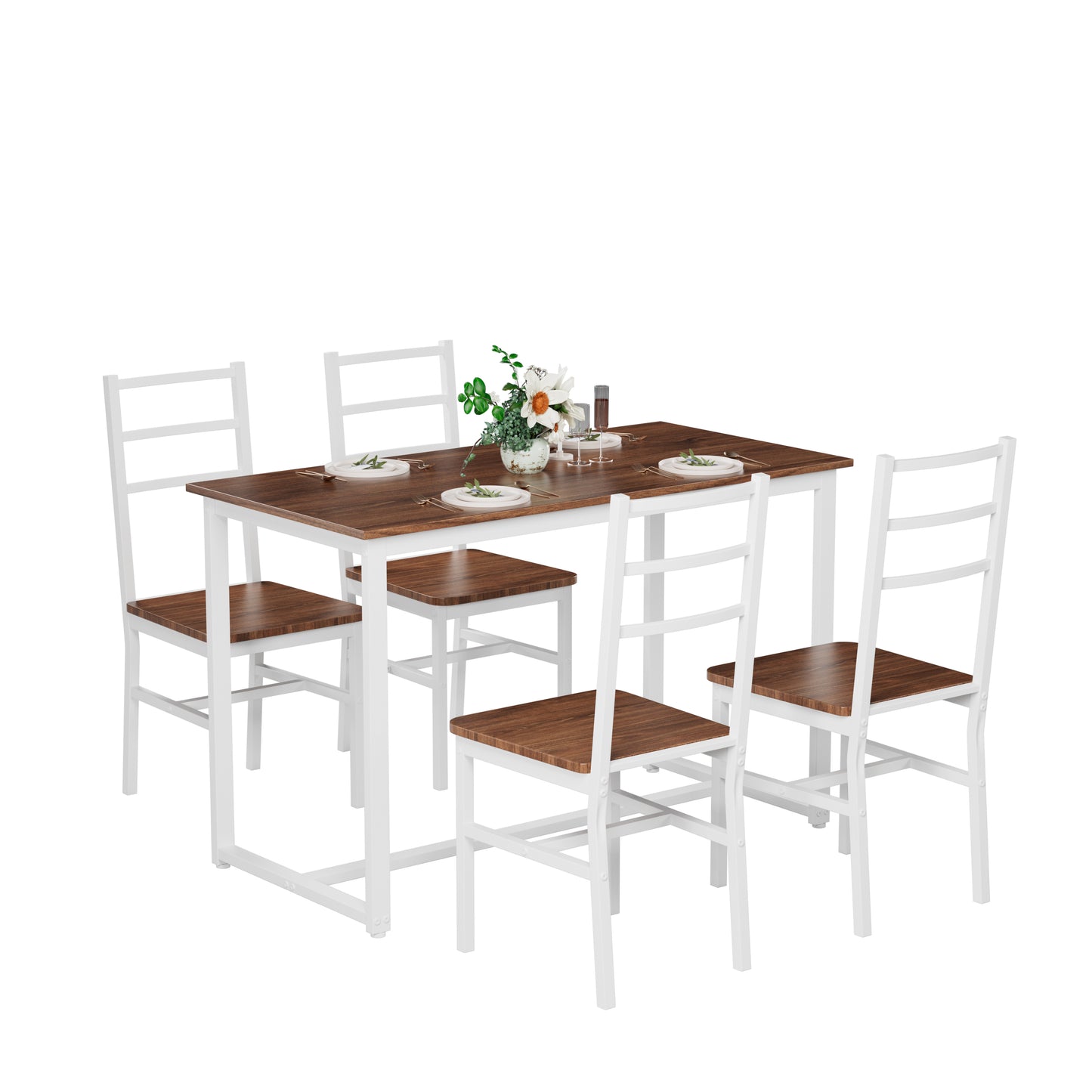 Dining Table Set For 4, Wood Kitchen Table Chairs Set, Space-Saving Design, Modern 5-Piece Dinette Set For Small Place, Kitchen, Dining Room, Restaurant