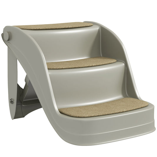 PawHut Foldable Pet Stairs 3 Steps With Non-slip Mats For Small Dogs, Grey