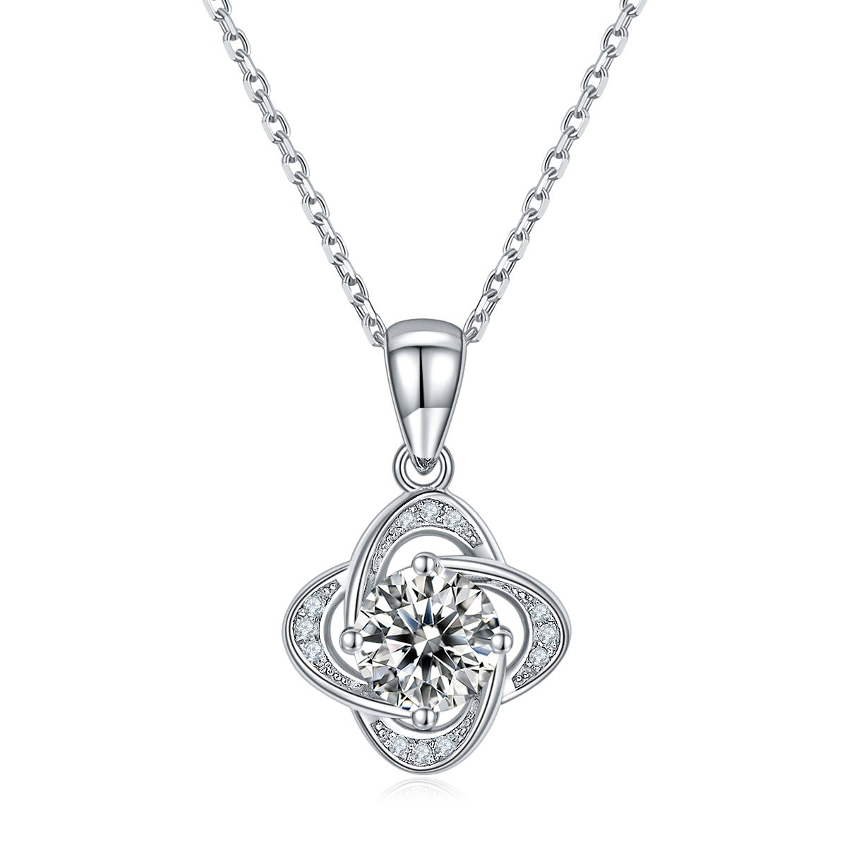 S925 Sterling Silver 4-Leaf Clover Pendant Necklace, 1ct D-VVS1 Moissanite & Lab-Grown Gems, Platinum Plated 2.4g With GRA Certificate Gift Box