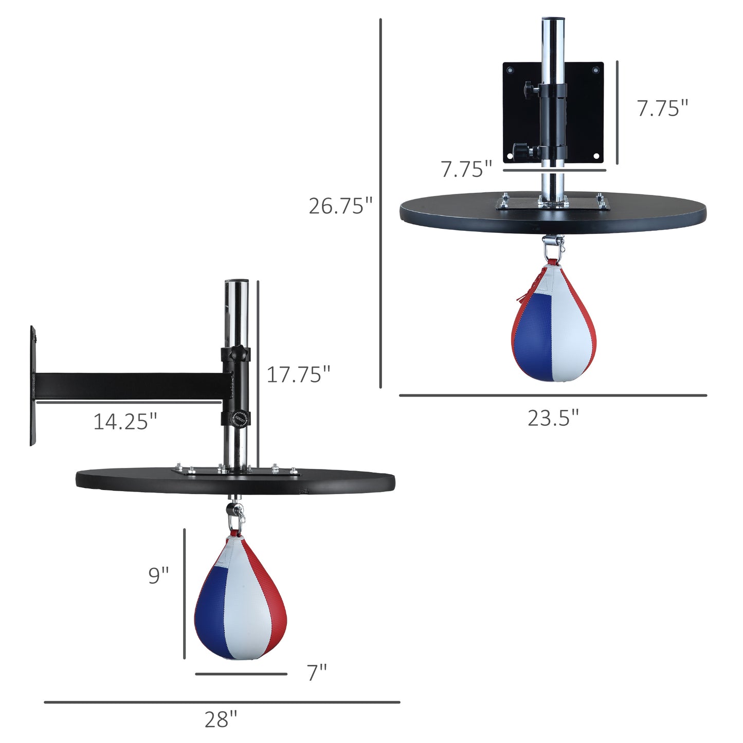Speed Bag Boxing Punching Bag Wall Mount Height Adjustable, MMA, Martial Arts, and Boxing Equipment for Training at Home, Heavy-Duty Steel Platform, Strong PVC Leather, 9" H x 7" Dia.