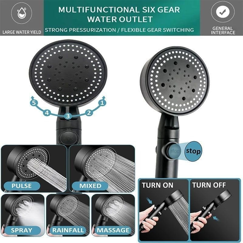 Bath Shower Head High Pressure 5 Mode Large Chrome Handset Heads Water Saving UK