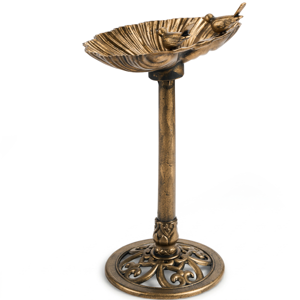 50x36x81cm Antique Bronze Resin Bird Bath With Shell Edge & 1.4W Solar Fountain