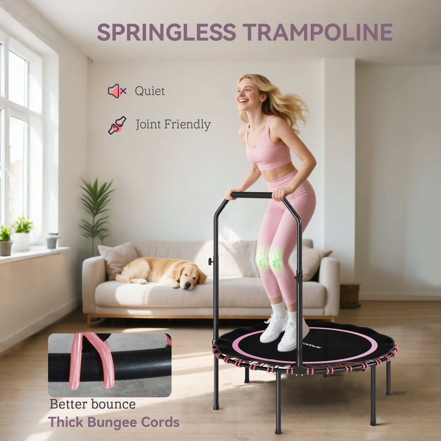 SPORTNOW 40" Foldable Fitness Trampoline Rebounder With Handle, Pink