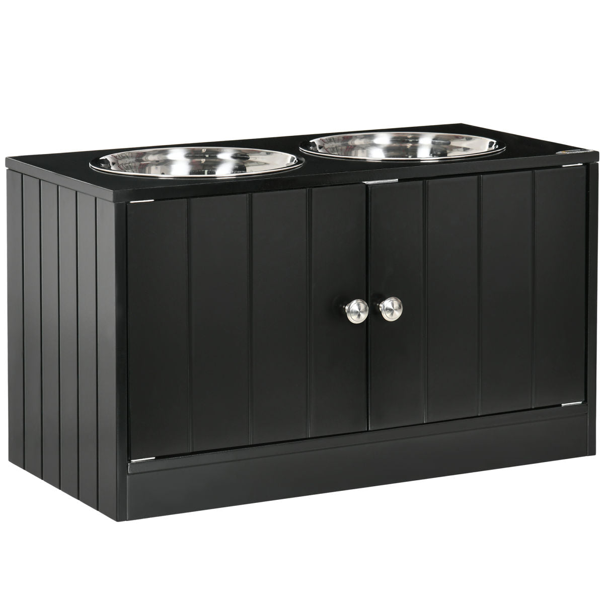 PawHut Raised Pet Feeder, With Two Bowls, Storage - Black