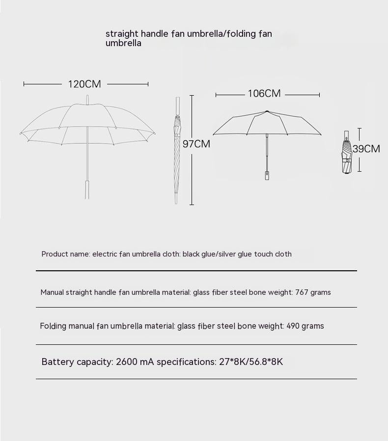 USB Power Bank Umbrella With Fan Summer Cooling
