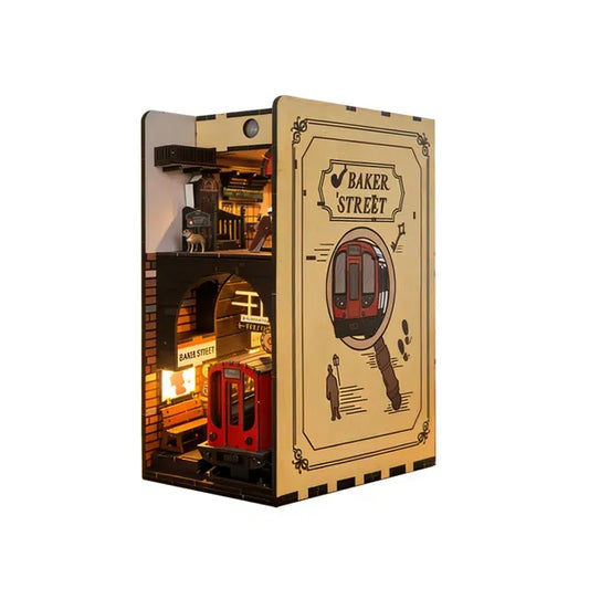 3d Wooden Puzzle For Adults Baker Street Book Nook With Lights Model Kit Dollhouse DIY Miniature House Birthday And Christmas Gifts