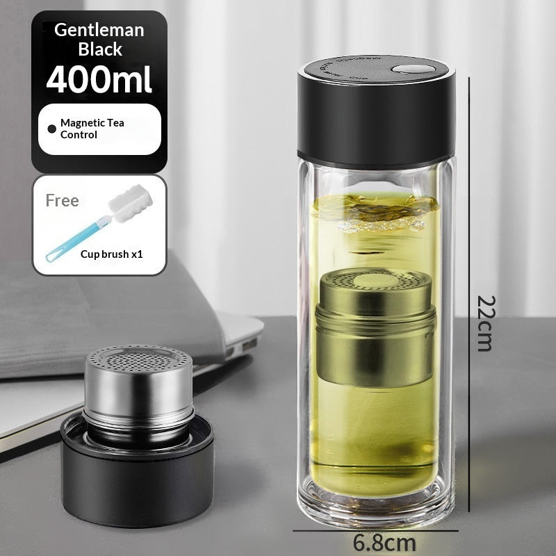 Tea-and-water-separating Magnetic-infuser Heat-resistant Glass Teacup