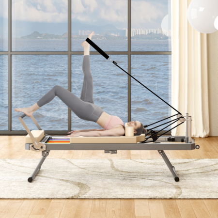 Pilates Reformer Machine For Home Gym Workout, Foldable Pilates Equipment With High Strength Alloy Springs For Beginners, Up To 330lbs